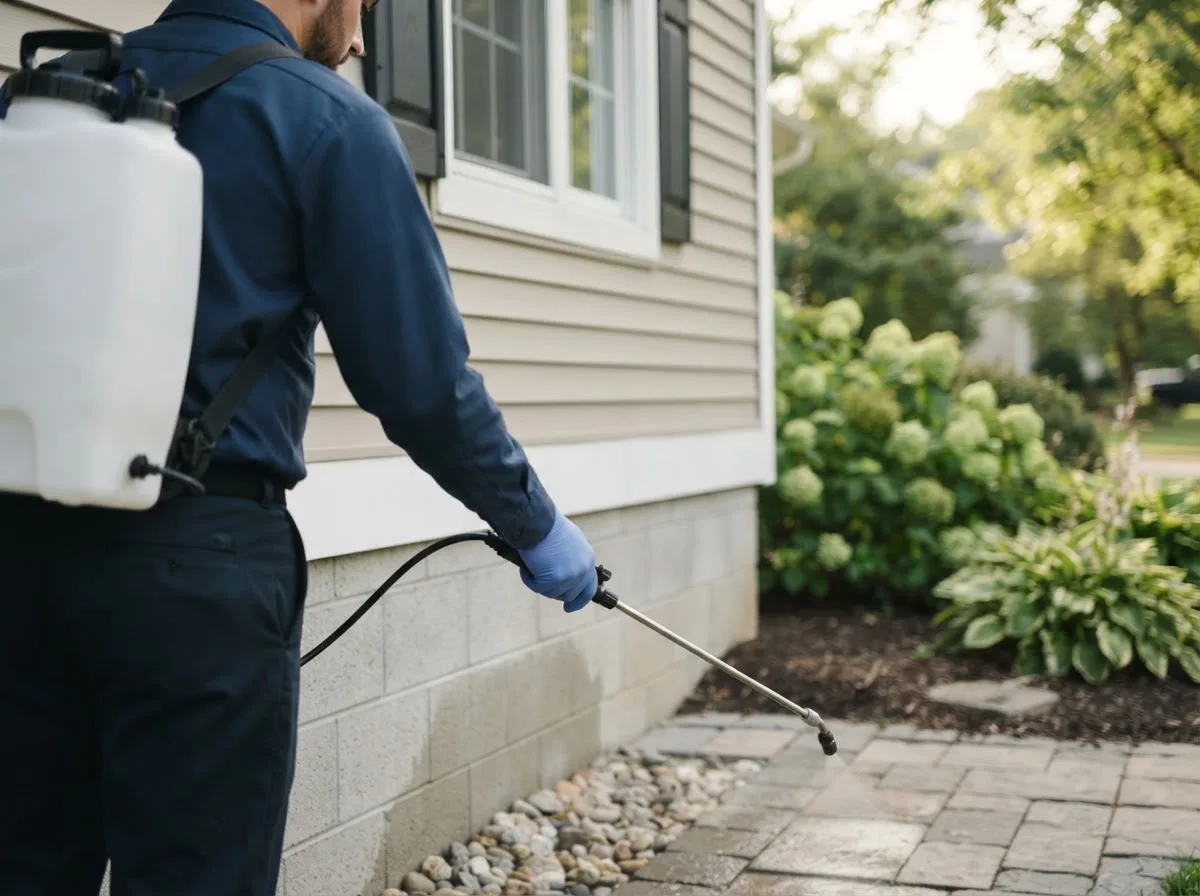 Pest control technician inspecting a home in Minneota, MN